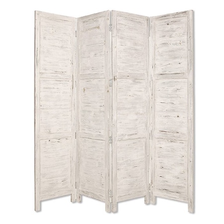 Homeroots 84" White Wood Folding Four Panel Screen Room Divider 274885