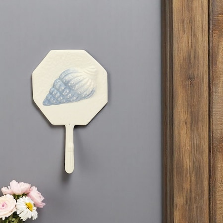 Homeroots 4" Blue And Cream Cast Iron Conch Shell Wall Hook 612079