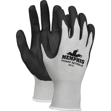 Mcr Safety Coated Gloves, Nylon, Nitrile, Black, M 9673M