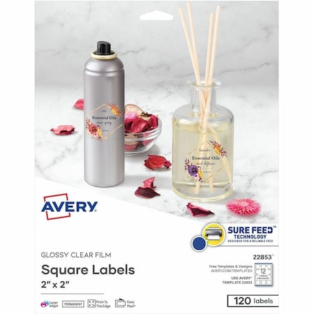 Avery reg Sure Feed Glossy Labels, No Color, 120PK AVE22853