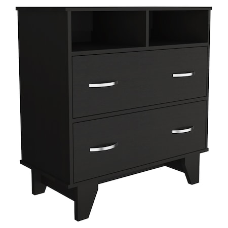 Homeroots 32" Black Two Drawer Dresser With Open Shelving 544028