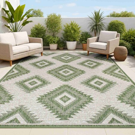 Jonathan Y Lior Geometric Moroccan Diamond Green/Cream 3 ft. x 5 ft. Indoor/Outdoor Area Rug TSN202D-3