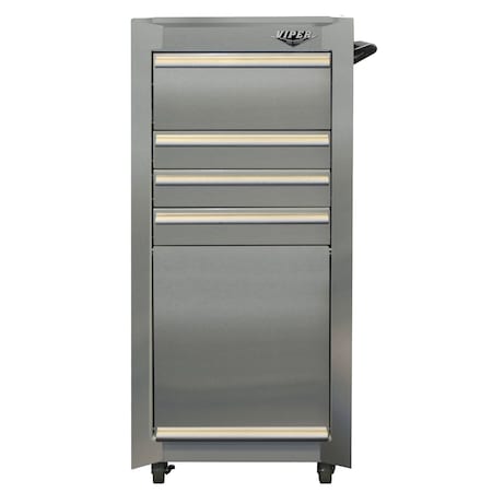 Viper Tool Storage 16-Inch 4-Drawer 304 Stainless Steel Rolling Tool/Salon Cart with Bulk Storage V1804SSR