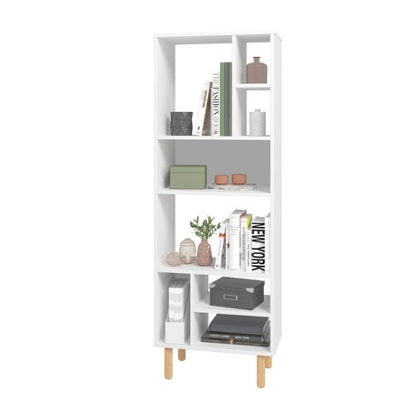 Homeroots 21" White and Natural Eight Shelves Freestanding Shelving Unit 403097
