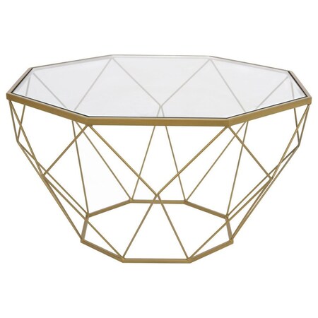 Leisuremod Malibu Large Modern Octagon Glass Top Coffee Table with Gold Chrome Base, Gold MD31GG