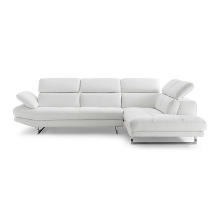 Homeroots 111" White Top Grain Leather Sofa Chaise With Silver Legs 320885