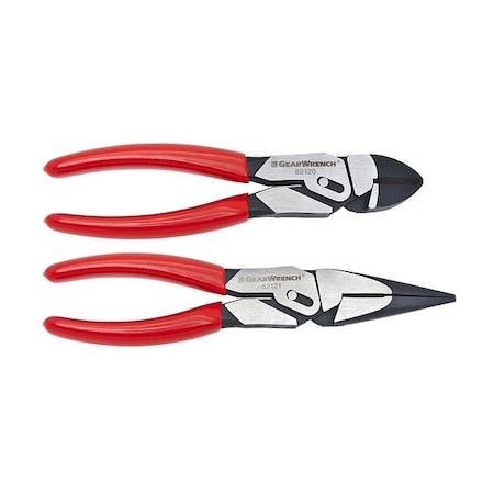 Gearwrench 2 Piece Compound Action Plier Set Ergonomic, Dipped Handle 82124