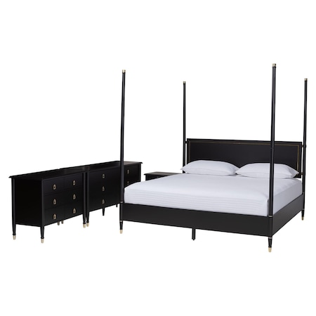 Baxton Studio Tamra Four-Poster Platform Bedroom Set, King, Black 264-14390-14389-14388-14387-ZORO