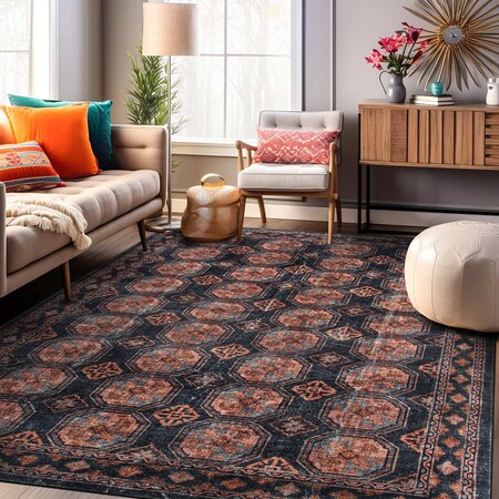 World Rug Gallery Transitional Moroccan Washable Non Slip Area Rug 8 ft x 10 ft Rust WR83RUST8X10