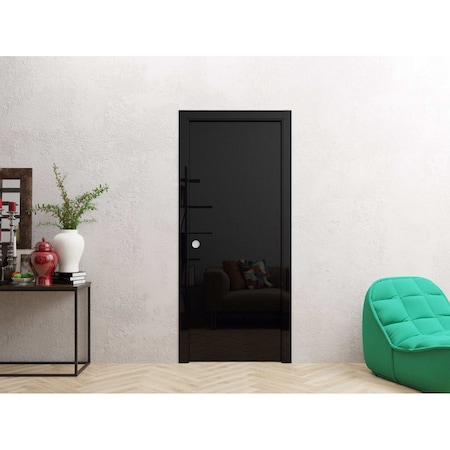 Sartodoors Sliding Pocket Door 36 x 84 inches, Planum 0010 Gloss Black, Kit Rail Hardware, Solid Wood Interior PLANUM0010PD-GLB-3684