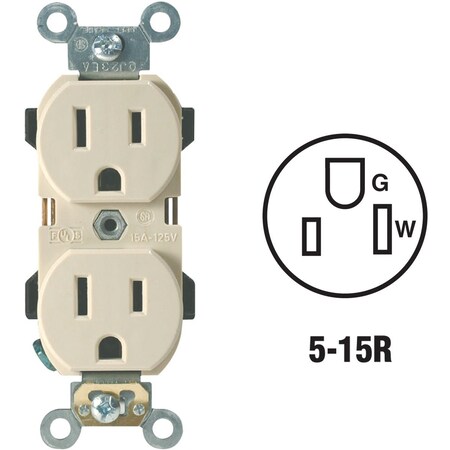 Leviton 15A Ivory Industrial Grade 5-15R Duplex Outlet R71-5252-0IS