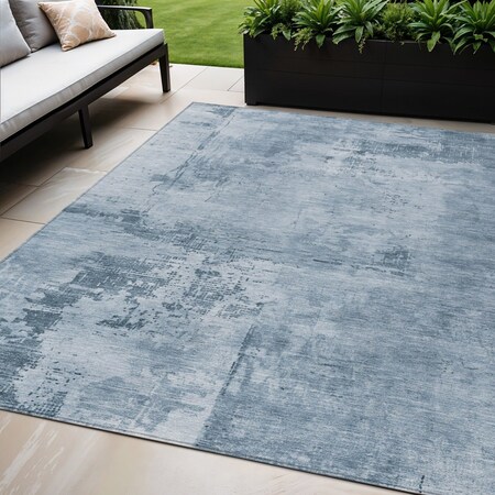 Homeroots 5' X 8' Denim Blue And Silver Abstract Washable Indoor Outdoor Area Rug 602696