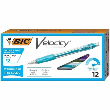 Bic Velocity Mechanical Pencil, Refillable, Rubber Grip, 0.9mm, Black Barrel, Dozen MV11BK