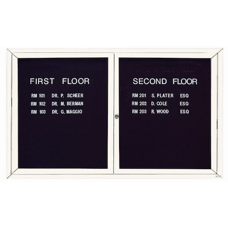 Aarco Enclosed Letter Board Directory w/ Powder Coated White Aluminum Frame, 36''Hx60''W, 2 Doors ADC3660W