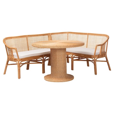 Bali & Pari Aara 3-Piece Natural Rattan Dining Nook Set 261-14186-14187-14154-ZORO