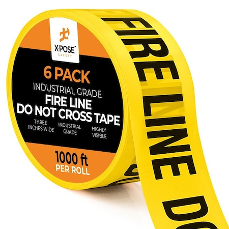 Xpose Safety Caution Tape, PVC, Fire Line Do Not Cross Tape, High Visibility Yellow, 3 in W., 1000 ft L., 6 PK PFLT-6-X-S