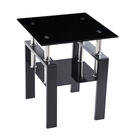 Homeroots Black Glass and Metal Square End Tables With Shelf 635676