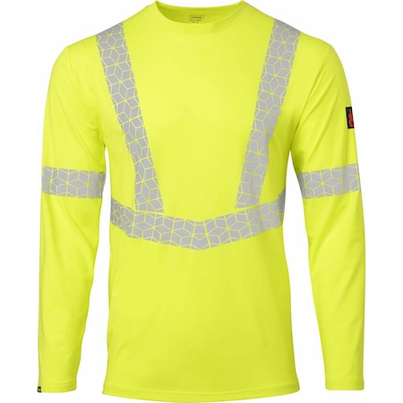 Ironwear Elastex Class 3 Hi Vis Flame Retardant Long Sleeve Shirt with GeoFlect Reflective Tape, Lime, XL 7144FR-L-XL