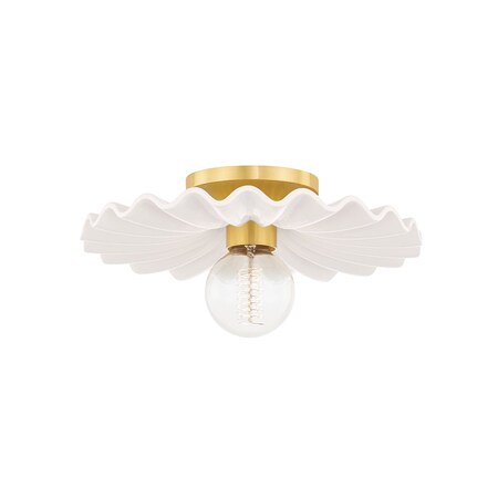 Mitzi Tinsley 1 Light Flush Mount 8 In. Aged Brass/Ceramic Gloss Cream H499101-AGB/CCR