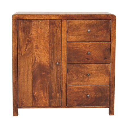Homeroots 32in Brown Distressed Solid Wood Accent Cabinet With Single Door And Four Drawers 654266