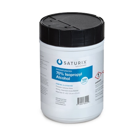 Saturix Pre-Saturated Cleanroom Wipes, 70% IPA / 30% DI Water, 6 in x 8.5 in, Canister, 100 per canister 6-LS7030-685