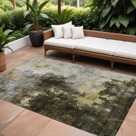 Homeroots 8' X 10' Brown Light Gray And Black Abstract Washable Indoor Outdoor Area Rug 603044