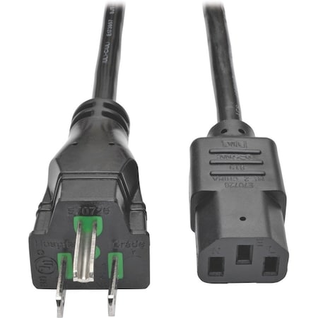 Eaton Tripp Lite Series Hospital-Grade Power Cord, NEMA 5-15P to C13 - Green Dot, 10A, 125V, 18 AWG, 8 P006-C08-HG10