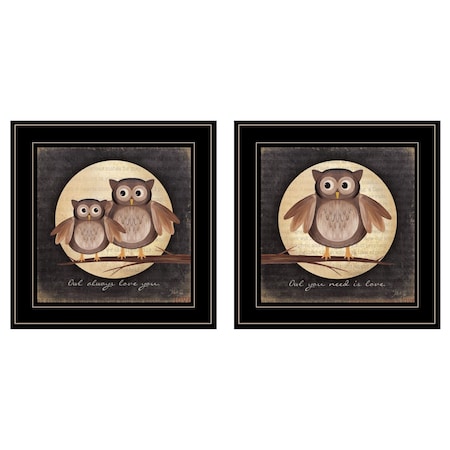 Homeroots Set Of Two Owl Always Love and Need You 2 Black Framed Print Wall Art, 2PK 406022