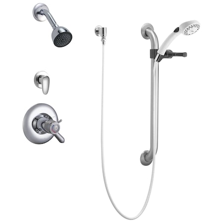 Delta Commercial T17Th Universal Dual Shower Trim Diverter Hand Shower And Grab Bar In Chrome T17TH335