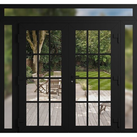 Vdomdoors Front Exterior Prehung Metal-Plastic Double Doors Clear Glass / MANUX 8355 Matte Black / Office Com MANUX8355DEXD-BLK-W16+72+16xH80+16-LH-I