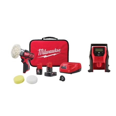 Milwaukee Tool M12 Polisher/Sander Kit + M12 Inflator 2438-22X, 2475-20