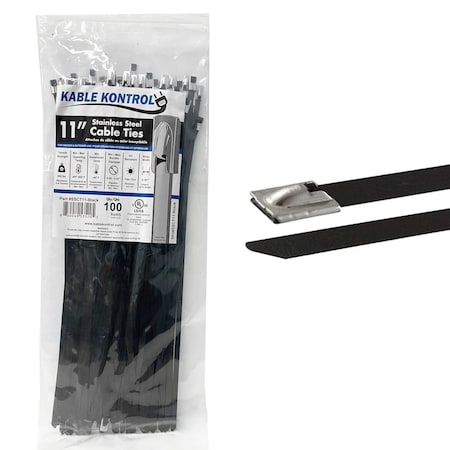 Kable Kontrol Cable Tie, 11 in L, 2.70 in Max Bundle Dia., Black, 304 Stainless Steel, 200 lb Strength, 100 PK SSCT-11-BLACK