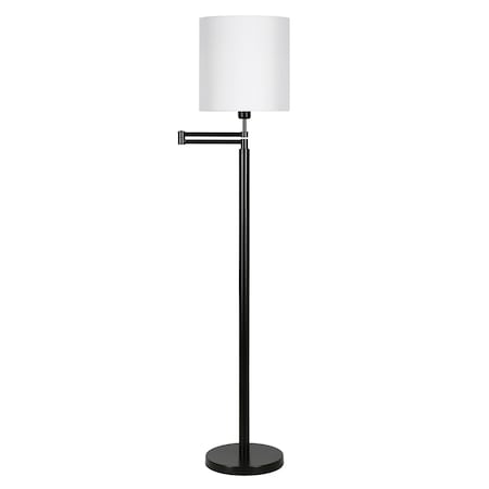 Homeroots 62" Black Swing Arm Floor Lamp With White Frosted Glass Drum Shade 523397