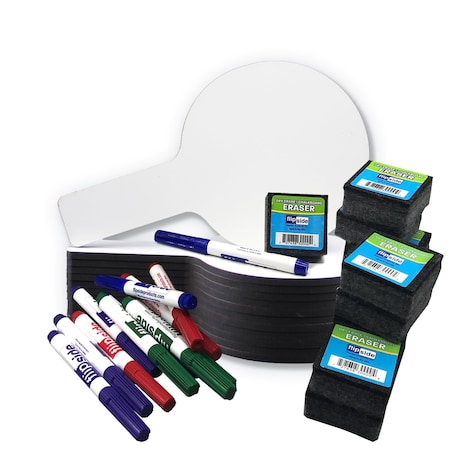 Flipside Mini Dry Erase Answer Paddles with Colored Markers and Erasers Class Pack of 12 19136