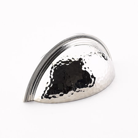 Schaub 3in Center to Center Atherton Hammered Knurled Edge Cup Pull Polished Nickel Finish 574-PN