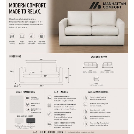 Manhattan Comfort Cleo Upholstered Loveseat in Cream SF1950-CR
