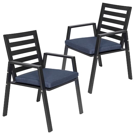 Leisuremod Chelsea Modern Patio Dining Armchair in Aluminum with Removable Cushions, Charcoal Blue, 2PK CC20BL-CBU2