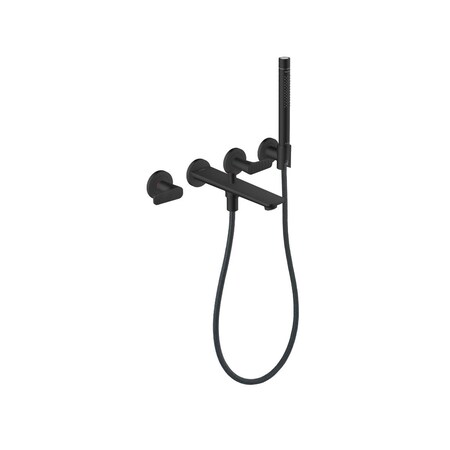 Axor 3-Hole Wall-Mounted Tub Filler w/ 1.75 GPM Handshower and Holder- CubiCut in Matte Black 49481671