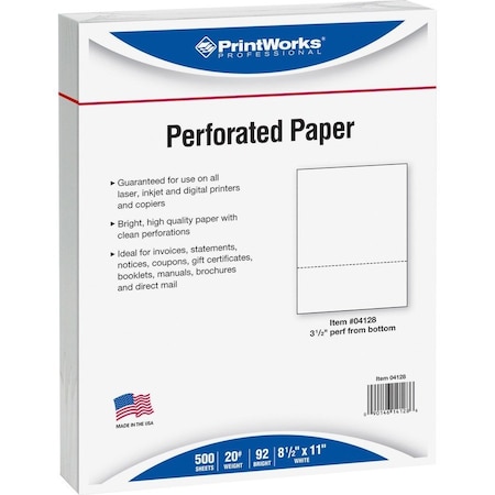 Printworks Professional PrePerforated Paper for Invoices, Statements, Gift Certificates More, White, 500PK PRB04128