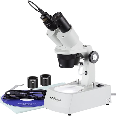 Amscope SE305 Compact Multi-Lens Binocular Stereo Microscope 10X-60X w/Angled Head, Metal Track Stand, Top & SE305R-AZ-E