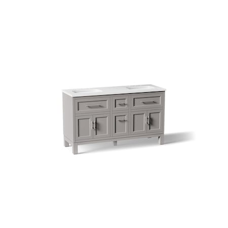 Kohler Quo 60" bathroom vanity cabinet with sinks and quartz top 31246-ASB-1WT