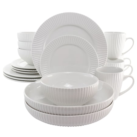 Elama Elle 18 Piece Porcelain Dinnerware Set with 2 Large Serving Bowls in White EL-ELLE