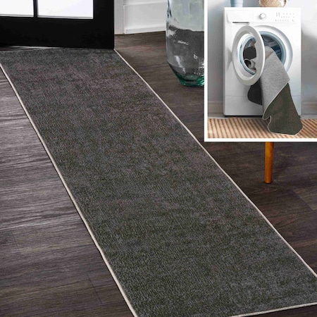 Jonathan Y Twyla Classic Solid Low-Pile Machine-Washable Dark Gray 2 ft. x 8 ft. Runner Rug WSH300I-28