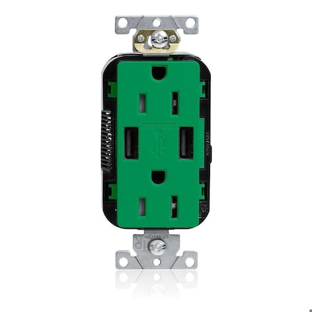 Leviton Lev-Lok TR Dup USB A-A 15A 125V Grn M56AA-N