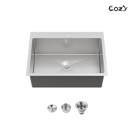 Wrightmaster 27 in. Drop-In Single Bowl 20 Gauge Silver Stainless Steel Kitchen Sink with Drain and Hook ZOR-02D271908