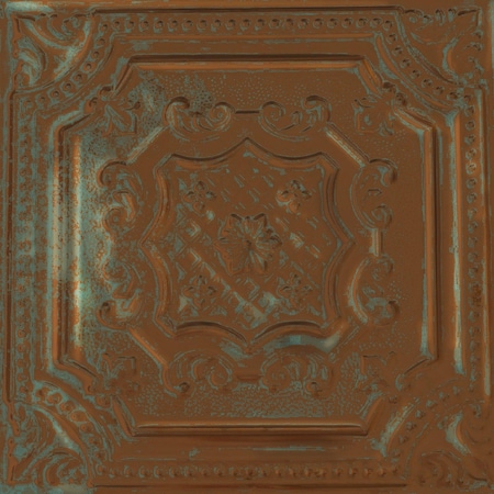 Shanko AllDayTony Pattern612 Antiq Copper Patina Lay-in Grid Vtg HandPainted Standard CeilingTiles, 12PK ADT612-DI-STD-ATCPP-12