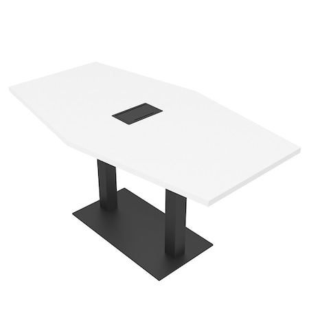 Skutchi Designs Hexagon Conference Table With Power Unit, 36 in W, 60 in L, White HAR-HEX.IR-36X60-DOU.BK-W960-EBLK