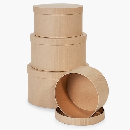 Nashville Wraps Kraft Pinstripe Round Nested Boxes, Large 4 Piece Set NHB4KR