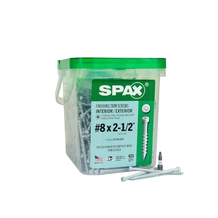 Spax #8 x 2-1/2 in Exterior / Interior Finish Partial Thread Powertrim Trim Head T-Star Plus Pail, 425PK 3231830400608