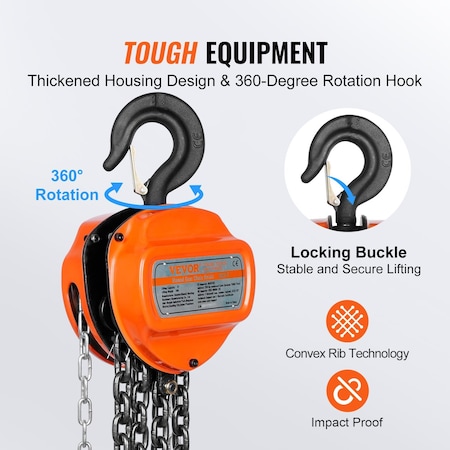 Vevor Chain Hoist G80 Block Hoist Ratchet Type 2200lb Capacity 10ft Lifter HC1-3-3026